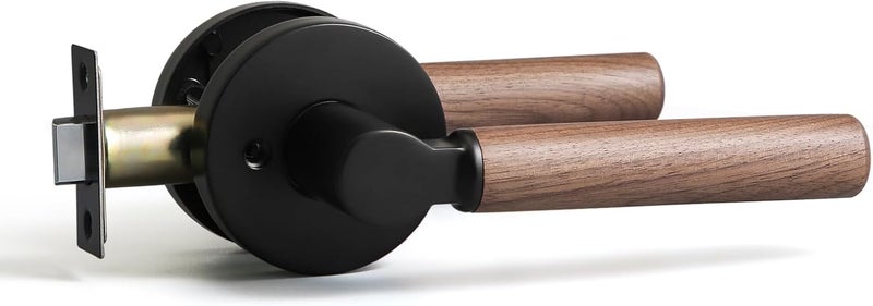 YAGU Wooden Round Passage Lever Door Handle Non-Locking Lever Set Pack of 1 [for Hallway or Closet Doors] Reversible for Right & Left Sided Doors Heavy Duty - Matte Black Finish - Image 1
